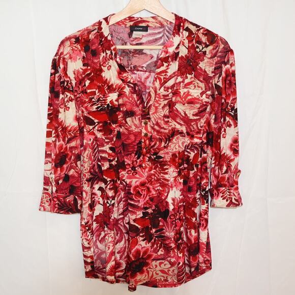 Cocomo Tunic Top Size Small Roll Tab Sz Small Red Black White Graphic - Picture 1 of 16